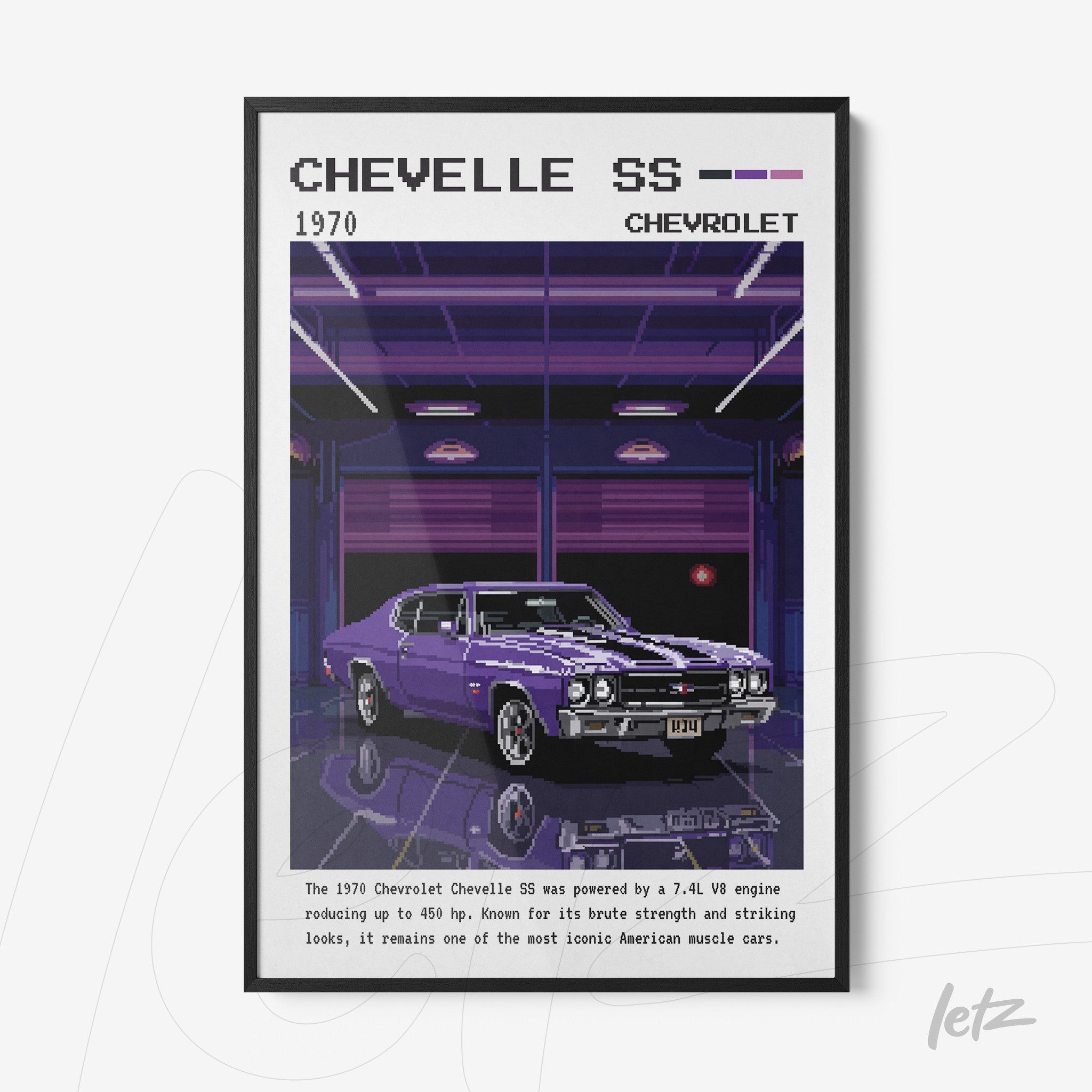 digital art print of 1970 Chevelle SS car with black frame