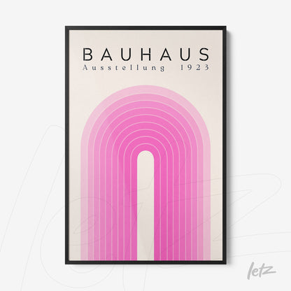 poster print with geometric pink gradient design and upper text bauhaus art from 1923 in black frame