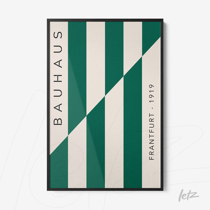 poster print featuring modern design of green and white stripes, framed in a thin black frame