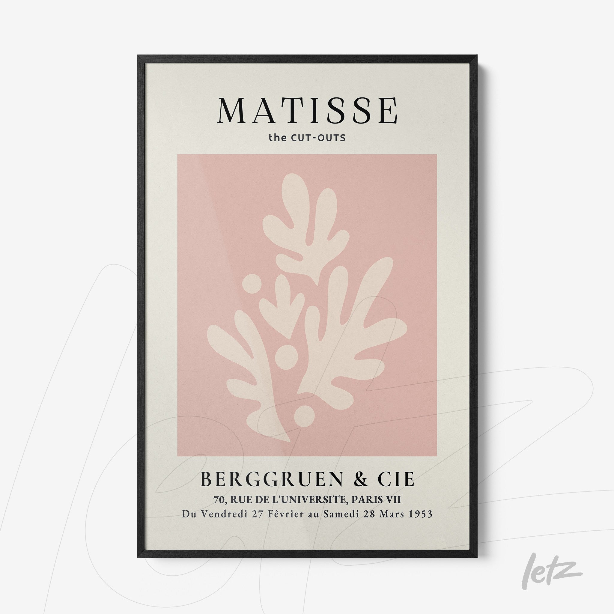 framed wall art featuring modern style cut-outs on light pink background with abstract shapes
