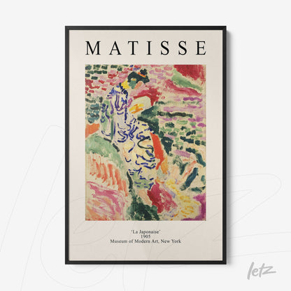 framed modern art print by Matisse titled 'La Japonaise', featuring a black frame and light background