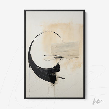 abstract wall art in black and white with a thin black frame