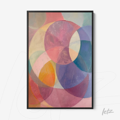 framed artwork featuring abstract circular shapes in pastel colors