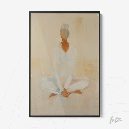 framed abstract artwork of a seated figure in meditation pose with a black frame