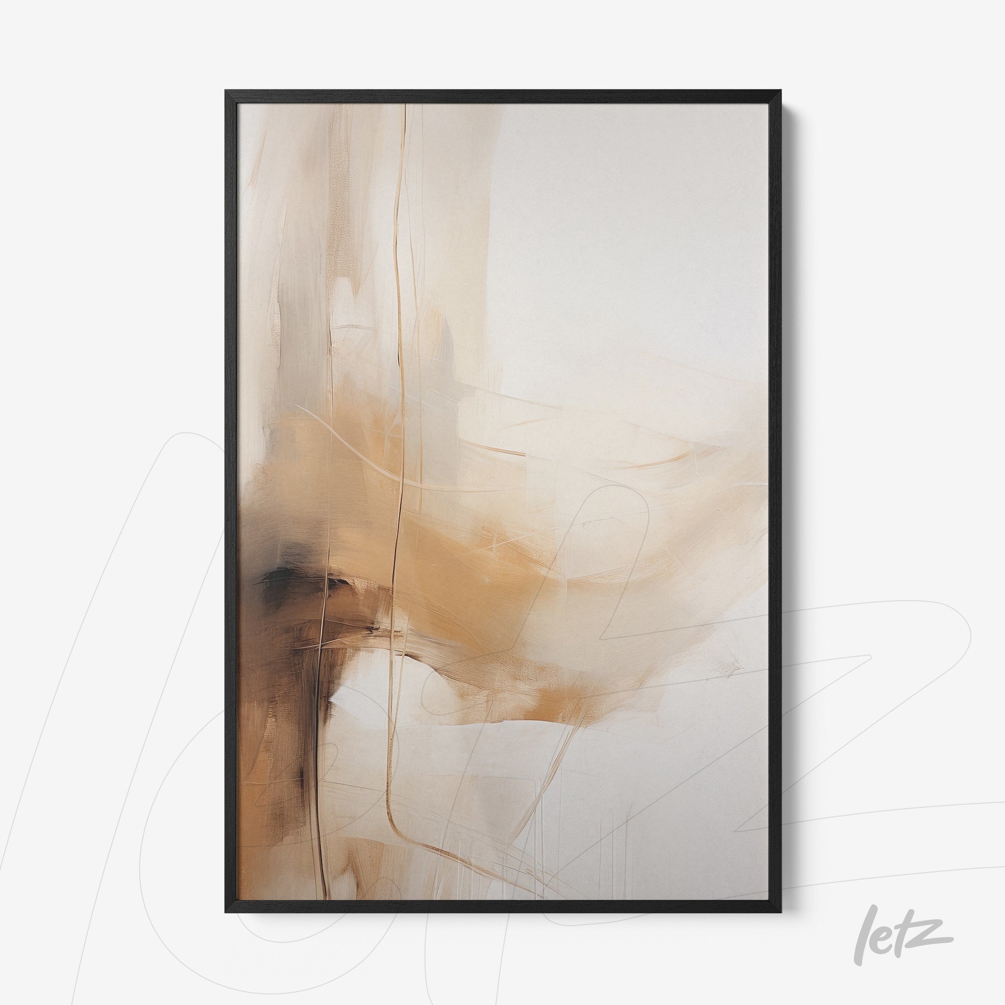 framed wall art featuring abstract painting in earthy tones with subtle strokes