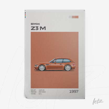 illustration of BMW Z3M car in orange background with gray accents