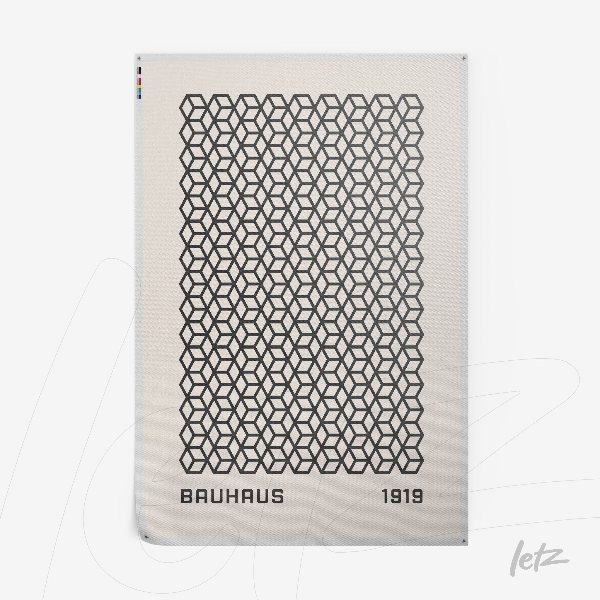 poster featuring geometric pattern in Bauhaus style from 1919 on a light background