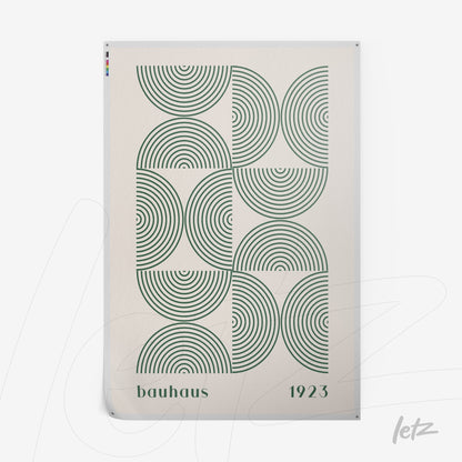 poster featuring geometric design of concentric circles in Bauhaus style on white paper