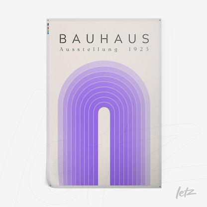 bauhaus style poster print featuring arch design in purple hues