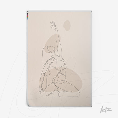 canvas featuring minimalist line drawing of a woman in an elegant pose against a beige background