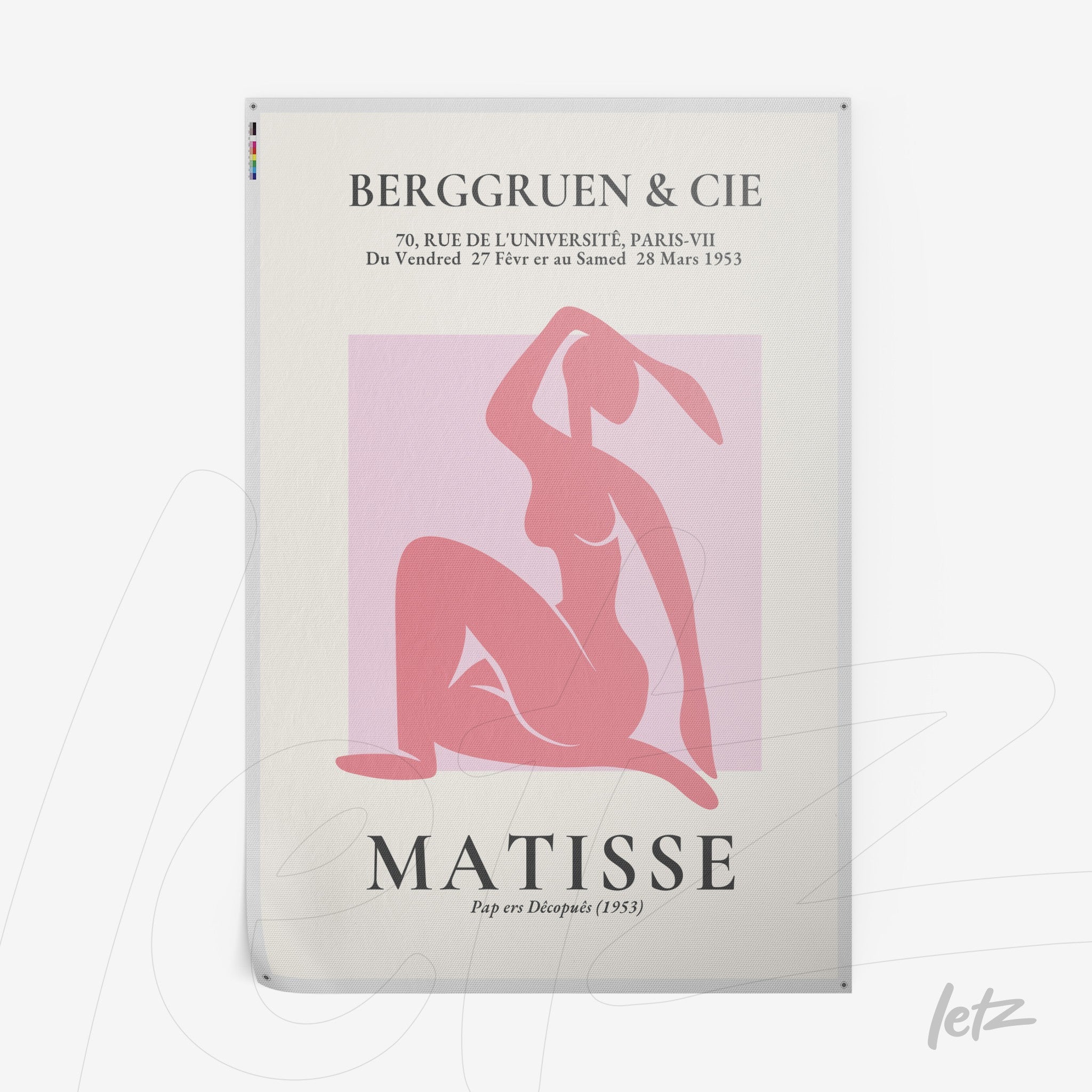 modern style wall art featuring a pink silhouette of a seated woman with a white frame and light background