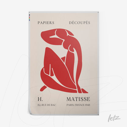 modern art piece featuring a stylized red figure on light background, inspired by Matisse