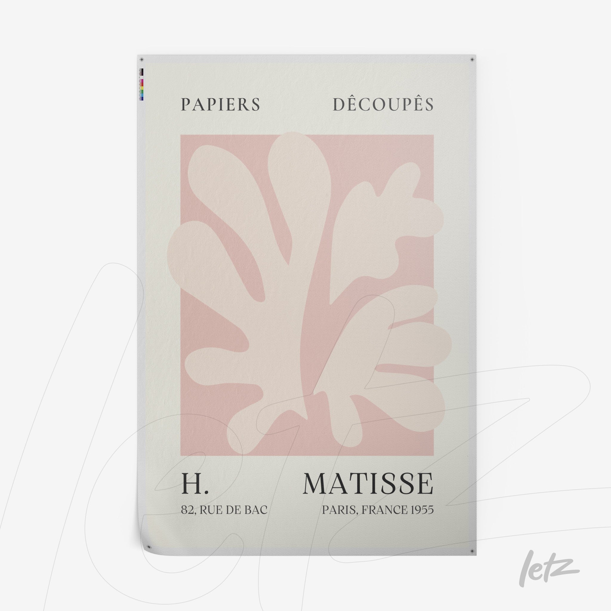 modernist wall art by H. Matisse featuring organic shapes on a light pink background