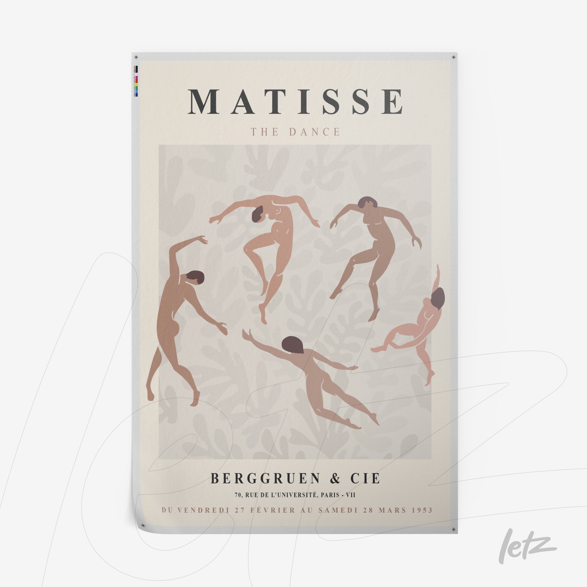 vintage style wall art featuring illustrations of dancing figures on a light background with white frame