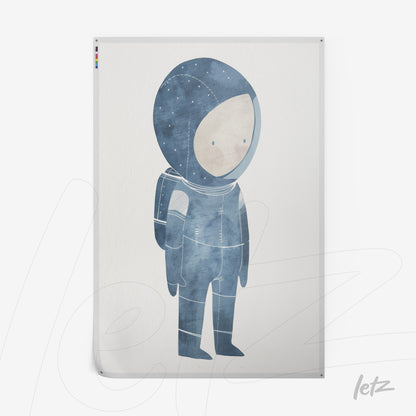 children's illustration of astronaut with blue details and light background