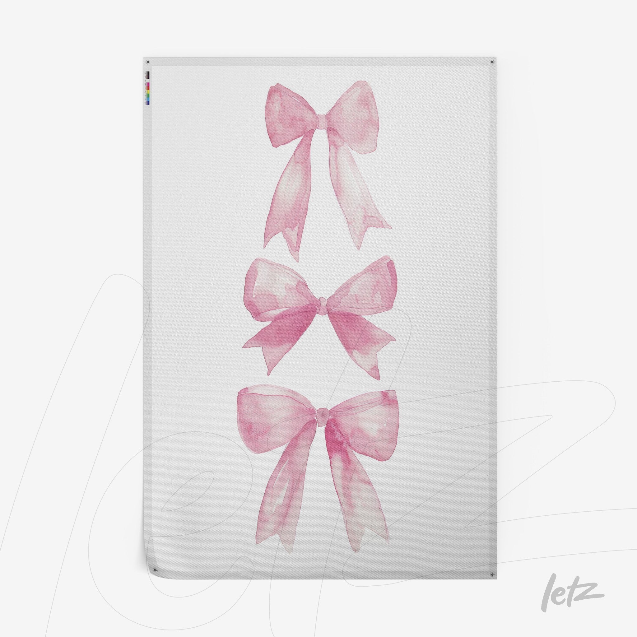 artwork featuring pink bow illustrations on a white background