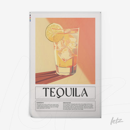 modern style wall art featuring a tequila drink in a glass with lime and ice, set against a pastel background