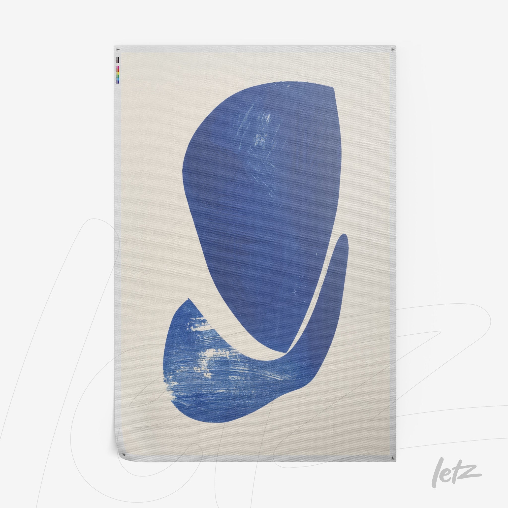 abstract wall art in blue shape on light background
