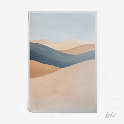abstract art framed print of a desert landscape in earthy tones and soft blues