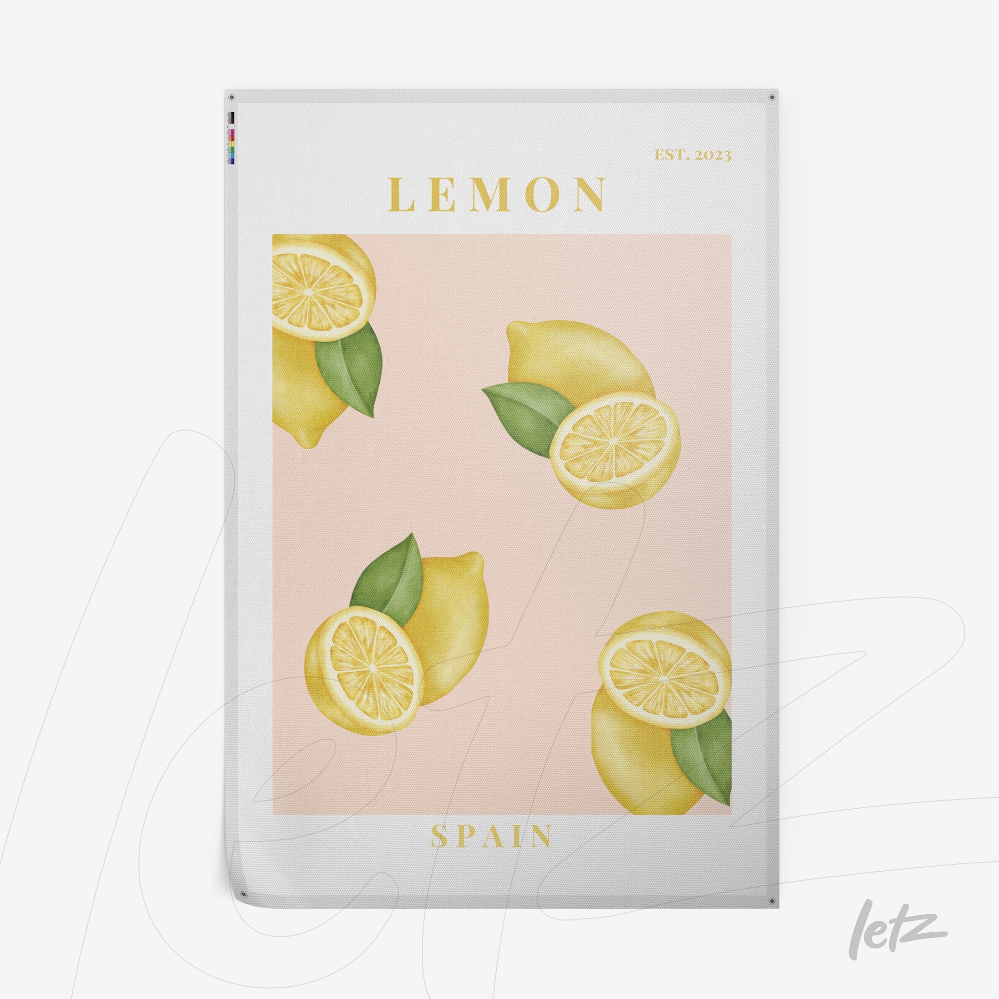 poster print featuring lemon illustrations on light pink background with white frame