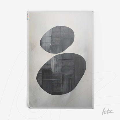 framed wall art featuring geometric shapes in black on a light background