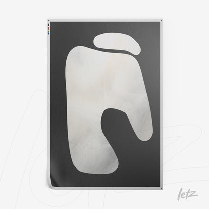 abstract minimalist wall art on black background featuring smooth white shapes