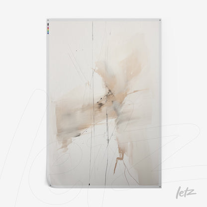 abstract wall art in neutral tones featuring soft brushstrokes and fine lines on a light background