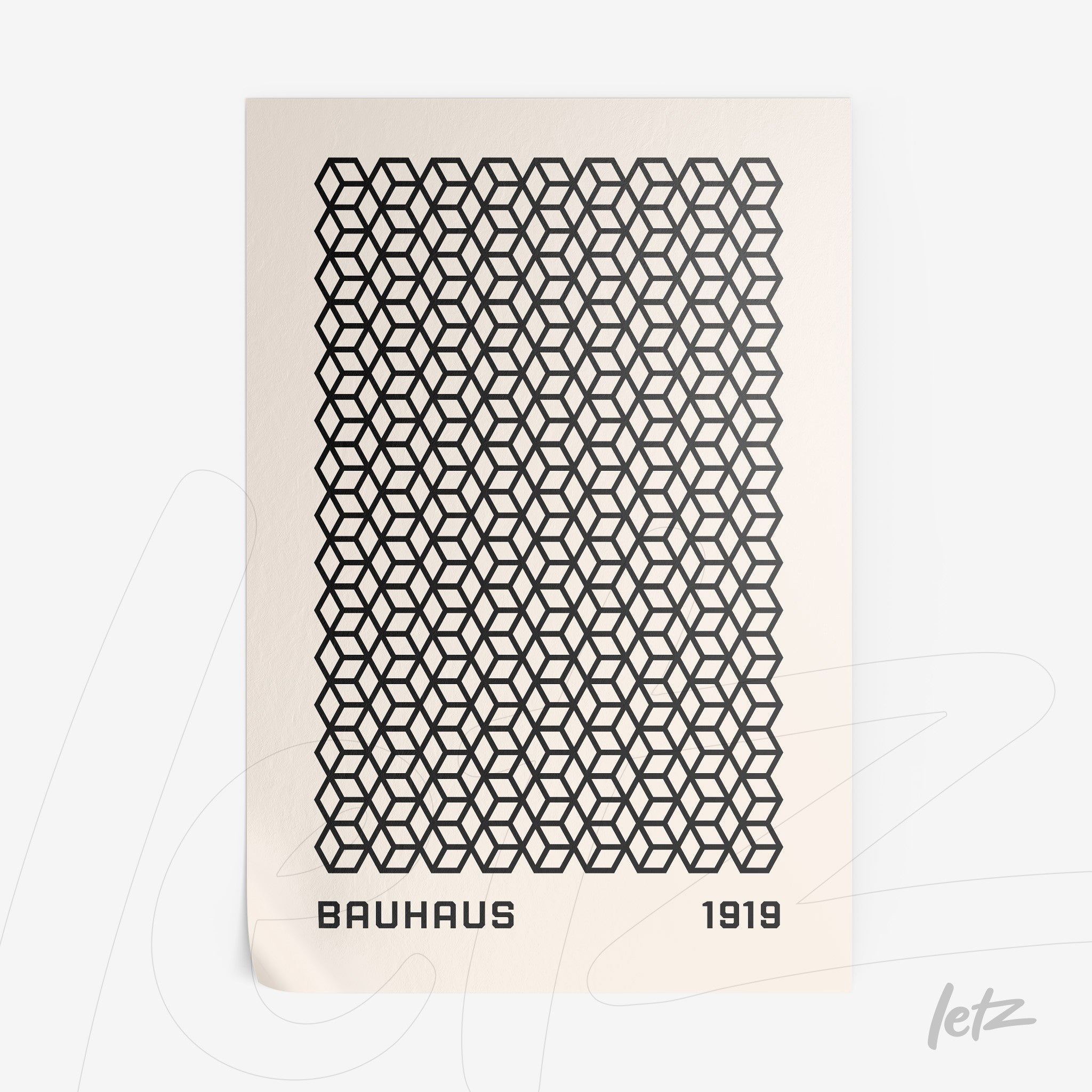 poster featuring black geometric pattern on white background with text bauhaus 1919