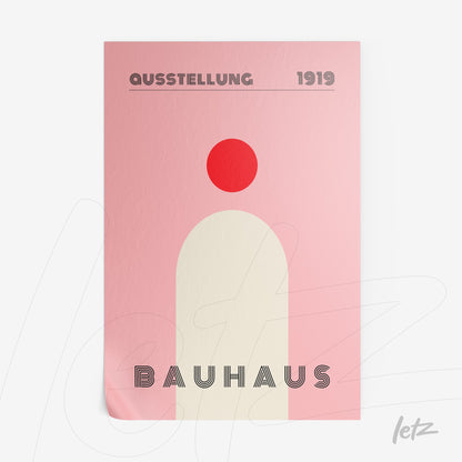 poster print featuring minimalist Bauhaus style art in shades of pink and red