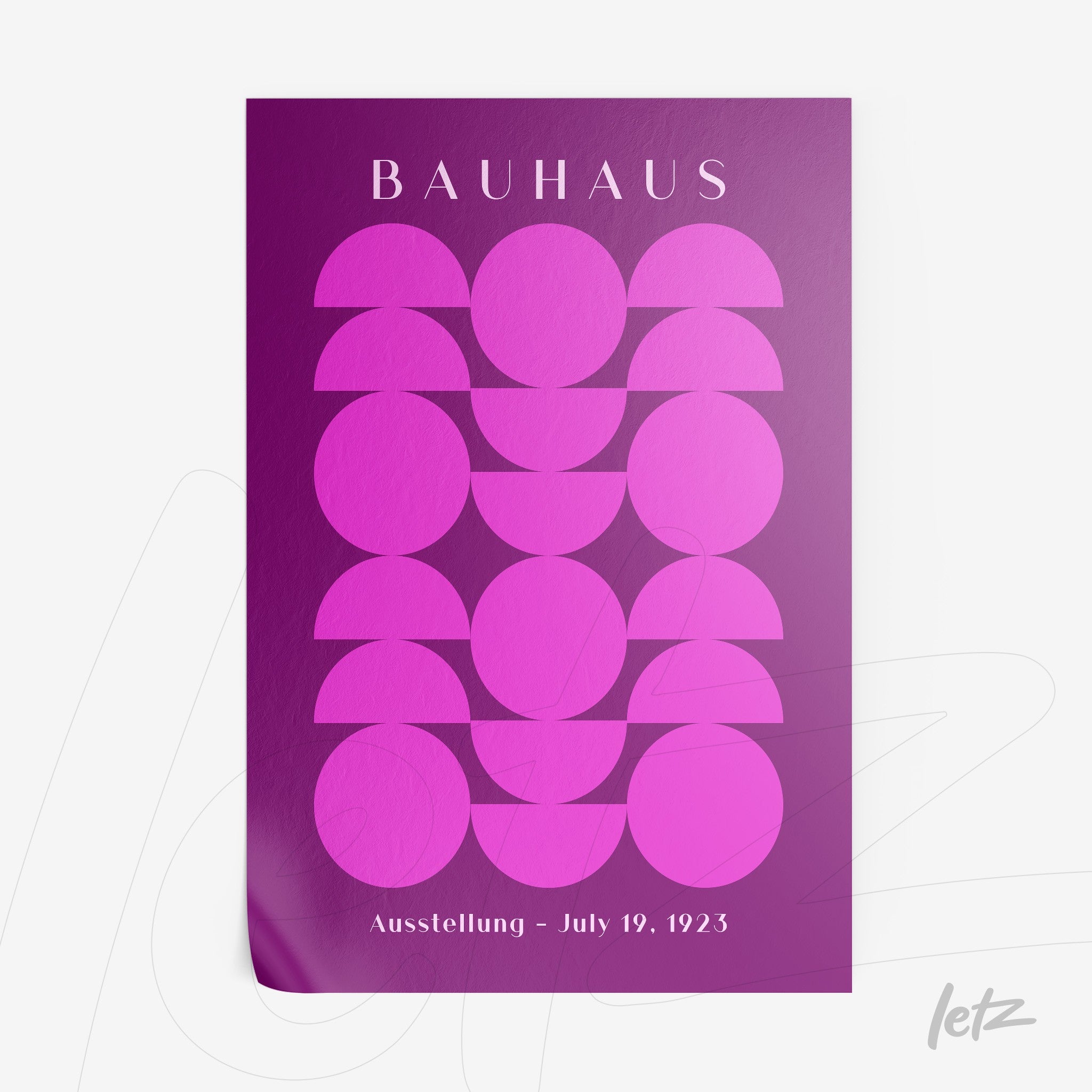 poster print featuring a geometric design in shades of pink and purple in bauhaus style