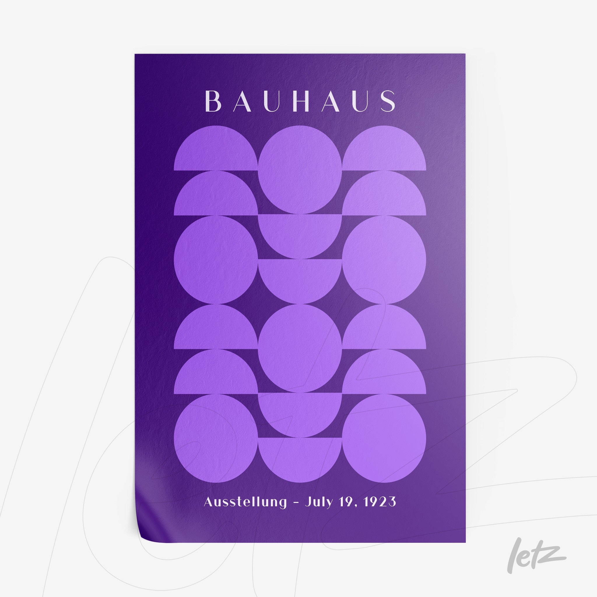 poster with purple geometric pattern in Bauhaus style