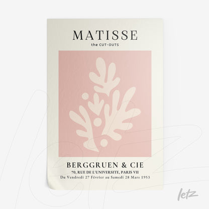 art print inspired by Matisse featuring floral elements in pink shades on a light background