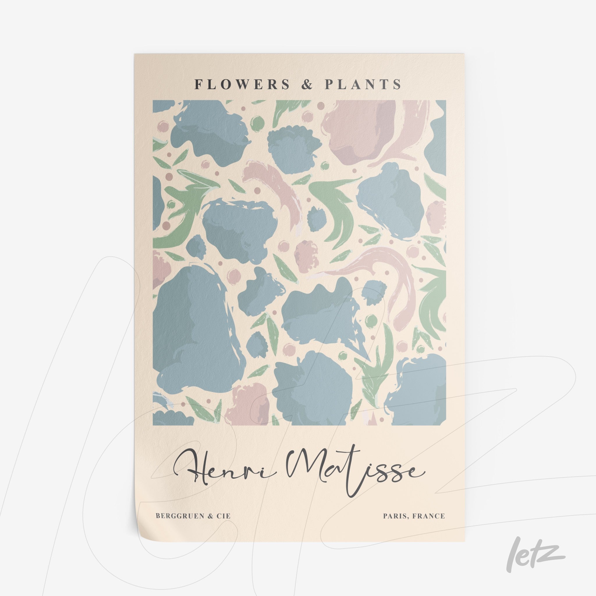 framed wall art featuring abstract floral design in pastel colors on a light background