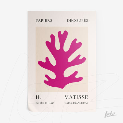 modern art print featuring a pink coral shape, with French text and light background