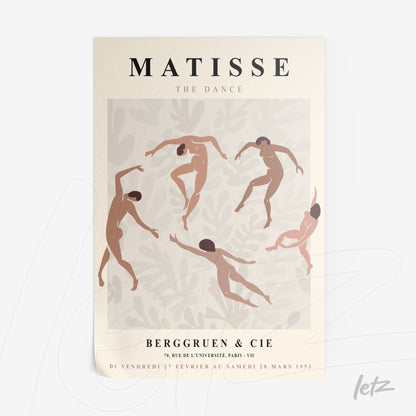 framed abstract art of dancers in soft colors on light background with white frame