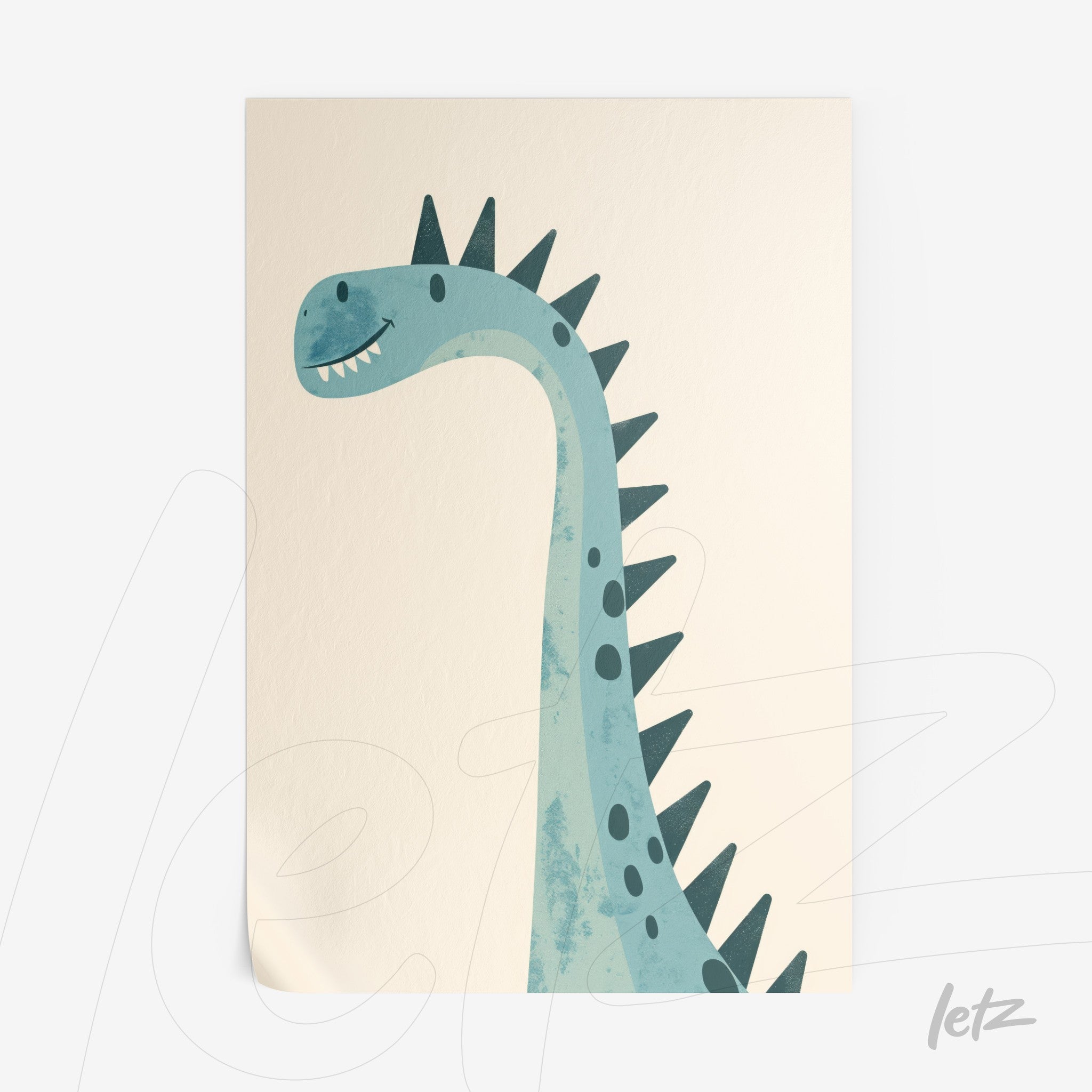 digital illustration of a blue dinosaur with spikes on a light background