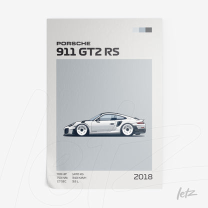 minimalist illustration of Porsche 911 GT2 RS sports car with gray background