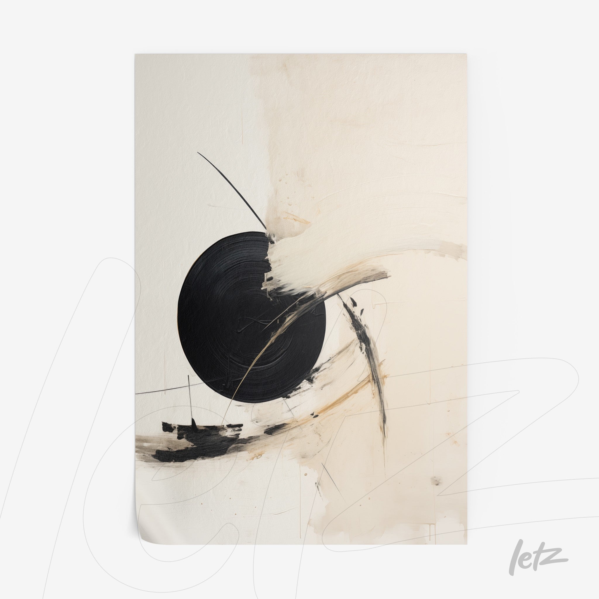 abstract art featuring circular shapes on a light background with textured brush strokes