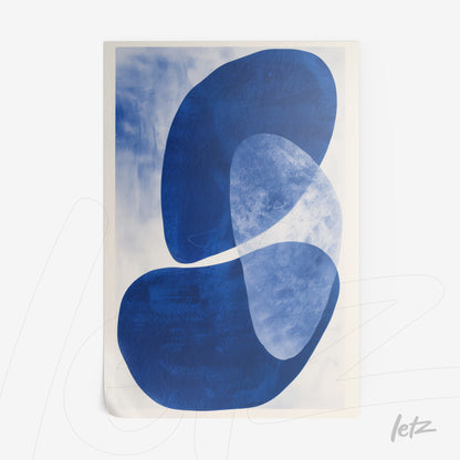 poster print featuring abstract blue artwork on a light background with organic shapes