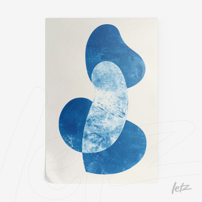 abstract wall art in blue on light background