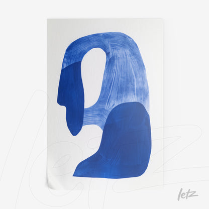 canvas artwork featuring an abstract shape in shades of blue on white background