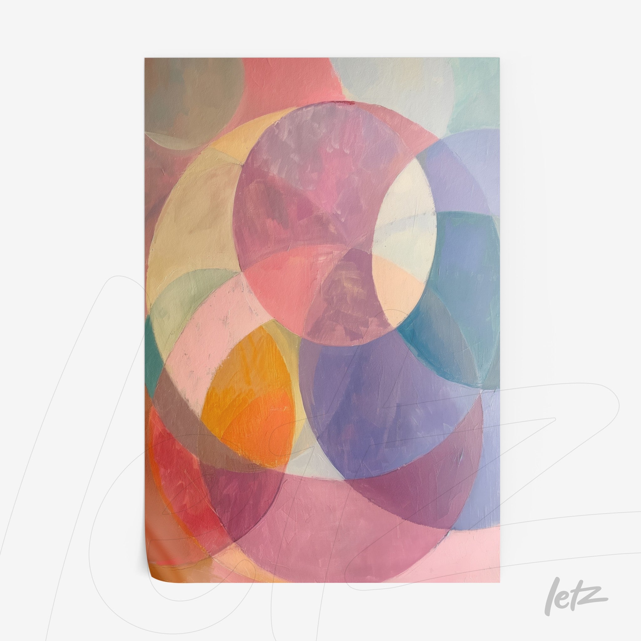 abstract artwork featuring circles in various pastel shades on a soft background