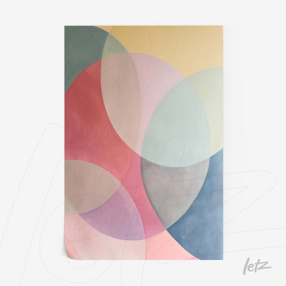 abstract wall art in pastel tones featuring overlapping circles in a fluid and soft composition
