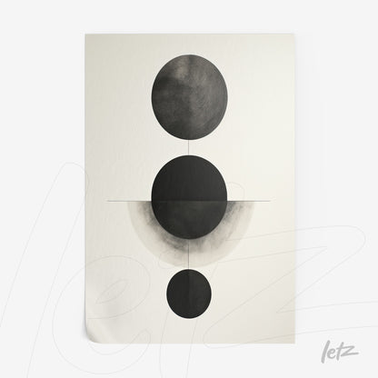 minimalist design wall art in black and white featuring circles on a light background