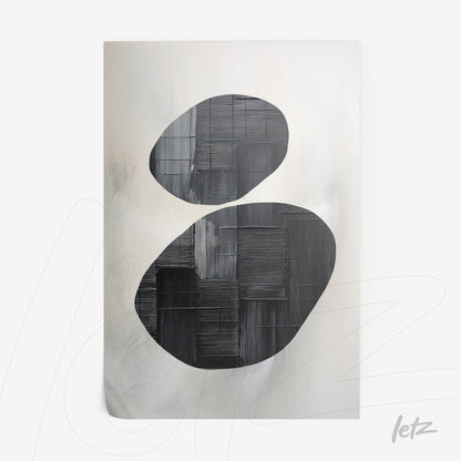 abstract canvas art featuring black oval shapes on a light background