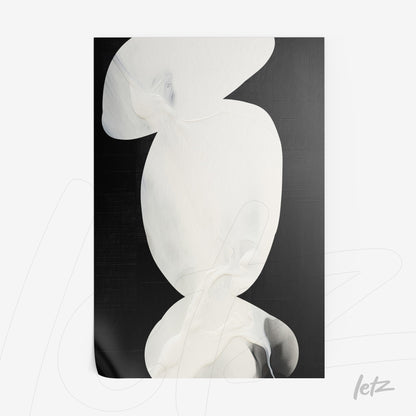 abstract art print in black and white featuring fluid and smooth shapes on a textured background