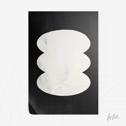 canvas artwork featuring abstract design in white tones on a black background with fluid texture