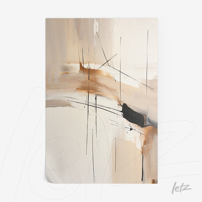 abstract wall art in beige and black featuring fine lines and loose brushstrokes